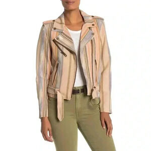 Frye Carly‎ Stripe Print Burlap Jacket Burlap